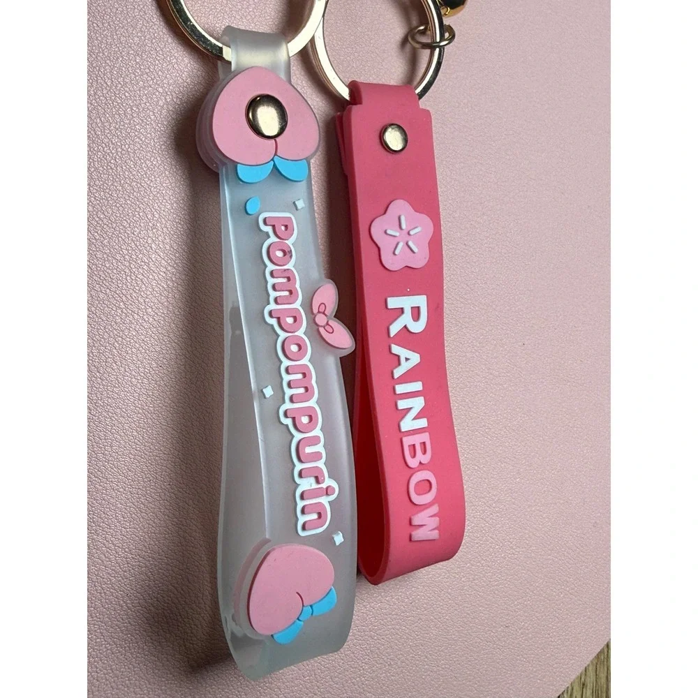 Sanrio Pompompurin Rainbow Keychain Set Unisex Pink Yellow Kawaii Peach Kid Core